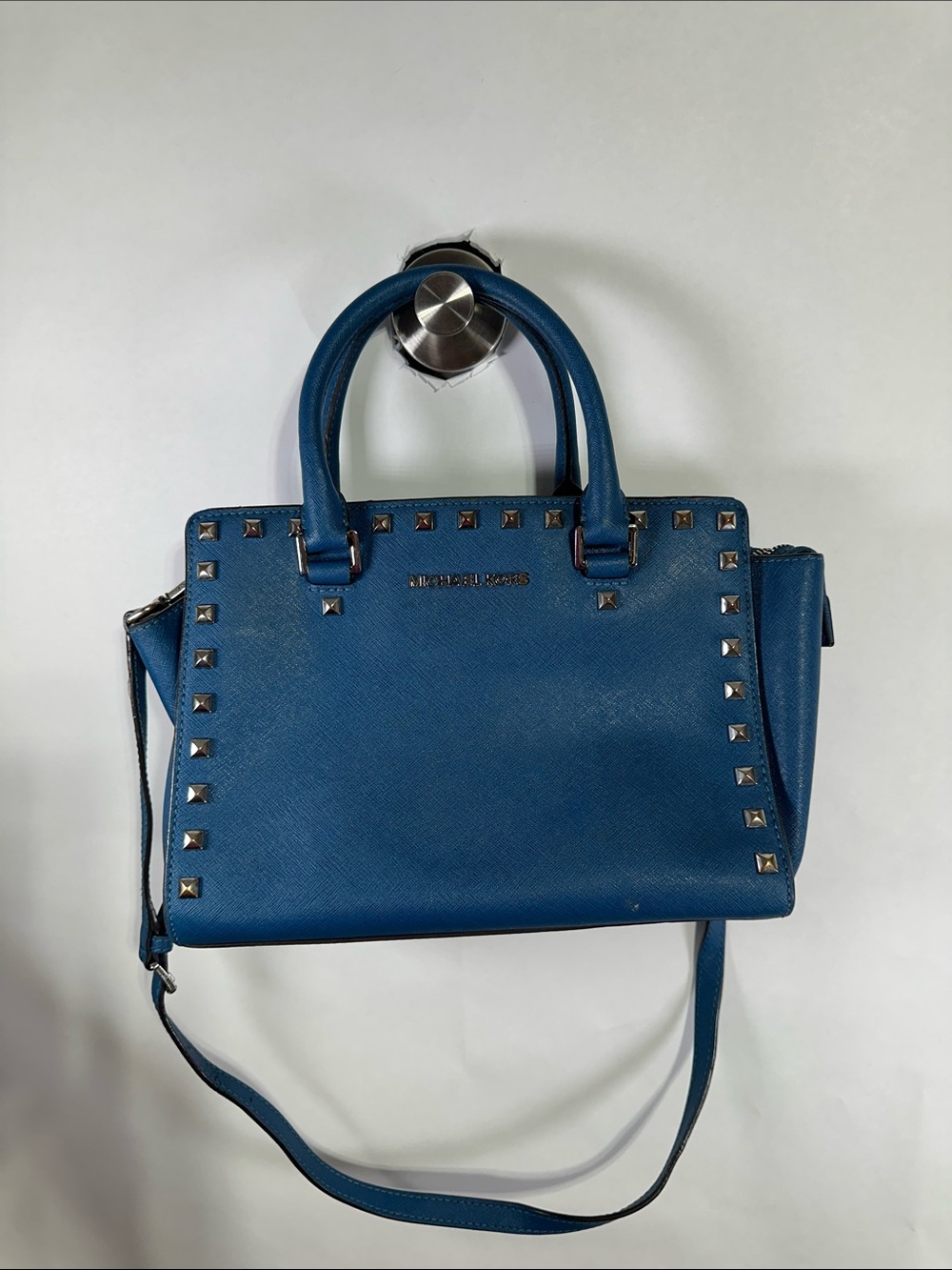 Michael Kors Blue Studded Saffiano Leather Satchel